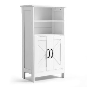 Wooden Bathroom Floor Cabinet Storage with Adjustable Shelf 2 Doors White