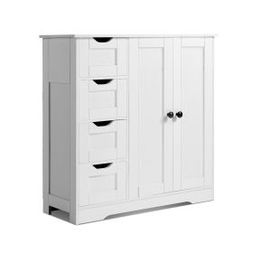 Wooden Bathroom Floor Cabinet Storage 4 Drawers and Adjustable Shelf White
