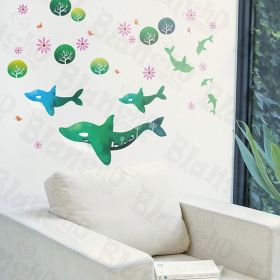 Swimming Dolphins - Wall Decals Stickers Appliques Home Decor