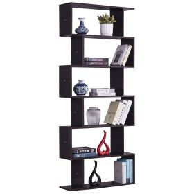 6 Shelf Bookcase, Modern S-Shaped Z-Shelf Style Bookshelf, Multifunctional Wooden Storage Display Stand Shelf for Living Room, Home Office, Bedro