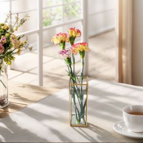 A 0.5L tall and slender square desktop glass vase with gold - inlaid edges, no welding points, and waterproof, suitable for Valentine's Day