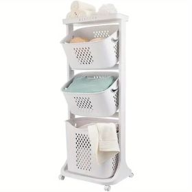 Modern Upgraded 3-Tier Rolling Laundry Basket Large Capacity Divided Movable Laundry Hamper Home Storage Organizer for Laundry Room Bathroom Deco