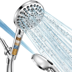 Handheld Shower Head with Filter - High Pressure Shower Head with 10 Spray Modes, Hard Water Softener Showerhead with Hose