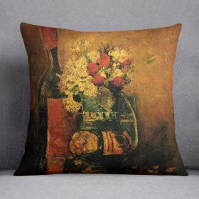 Vase with Carnations and Roses and a Bottle by Van Gogh Cushion (Insert: With Insert, size: 20" X 20")