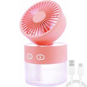 3 in 1 Personal Cooling Fan with LED Night Light & 350ml Small Air Humidifier, USB Charging Desktop Fan Humidifier for Office/Small Room (Color: Pink)